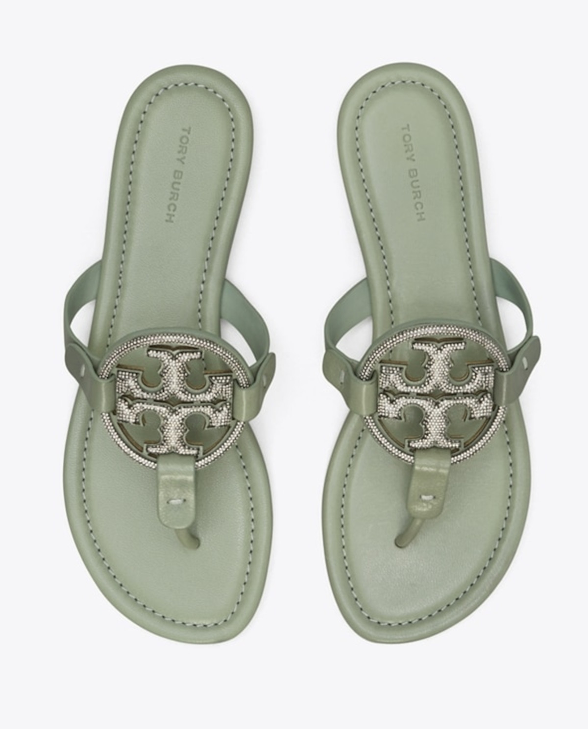 Шлепанцы TORY BURCH Green Miller со стразами