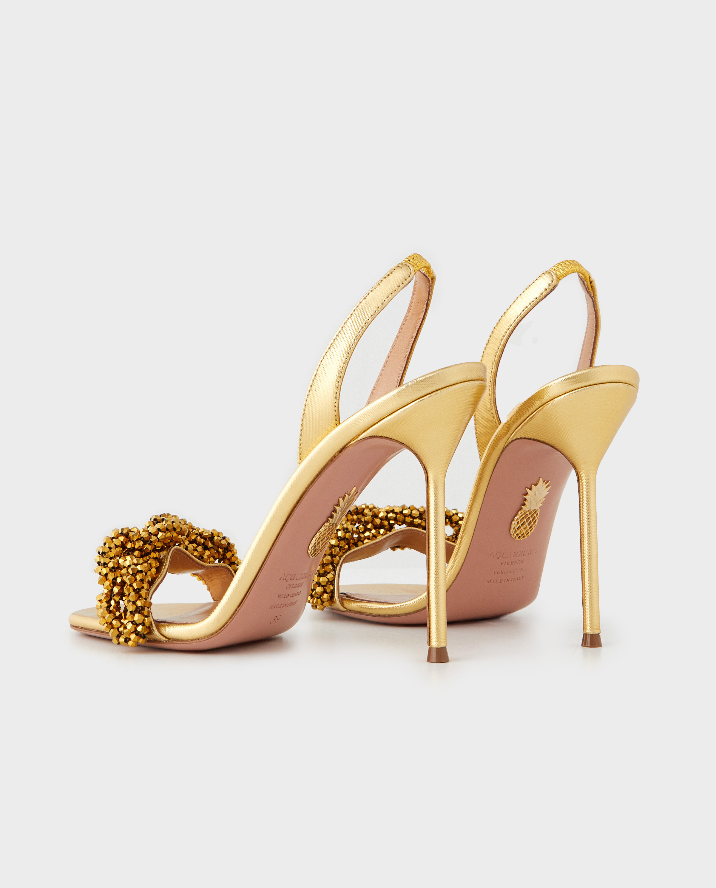 Золоті сандалі на шпильці AQUAZZURA Gold Chain of Love