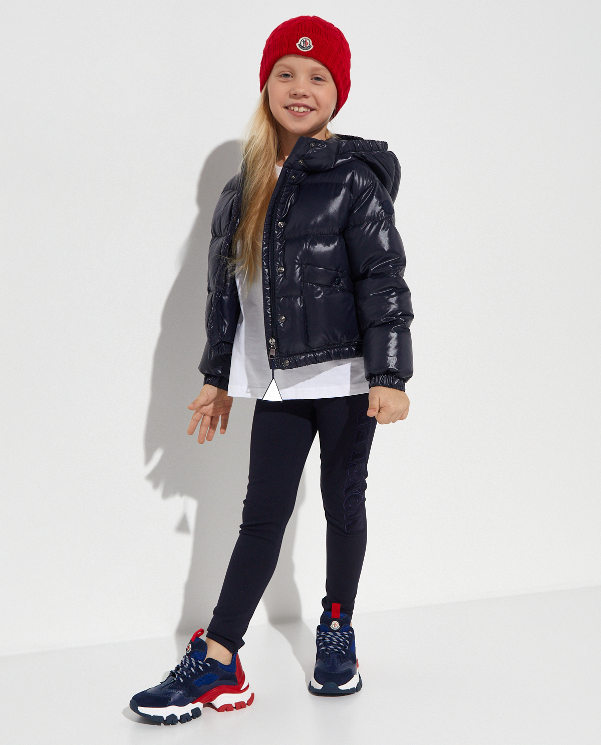 MONCLER KIDS темно-синя стьобана куртка з логотипом 6-14 років