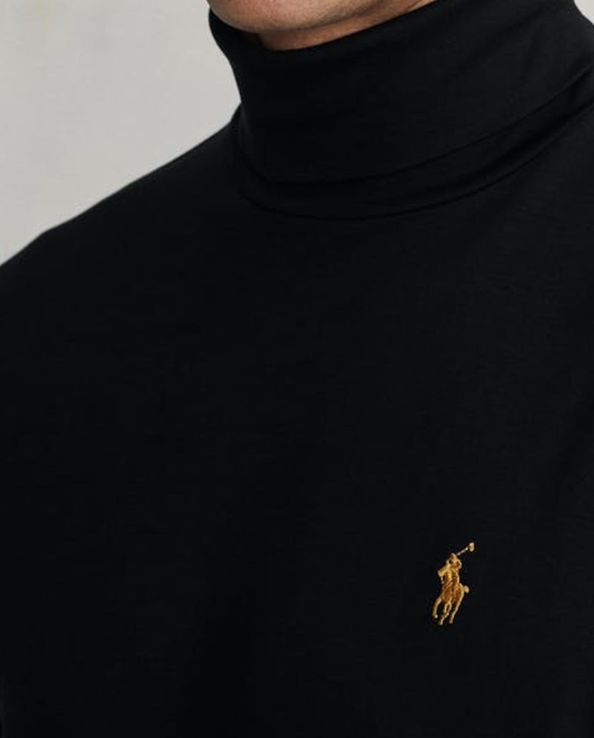 RALPH LAUREN Черная водолазка с логотипом Slim Fit 