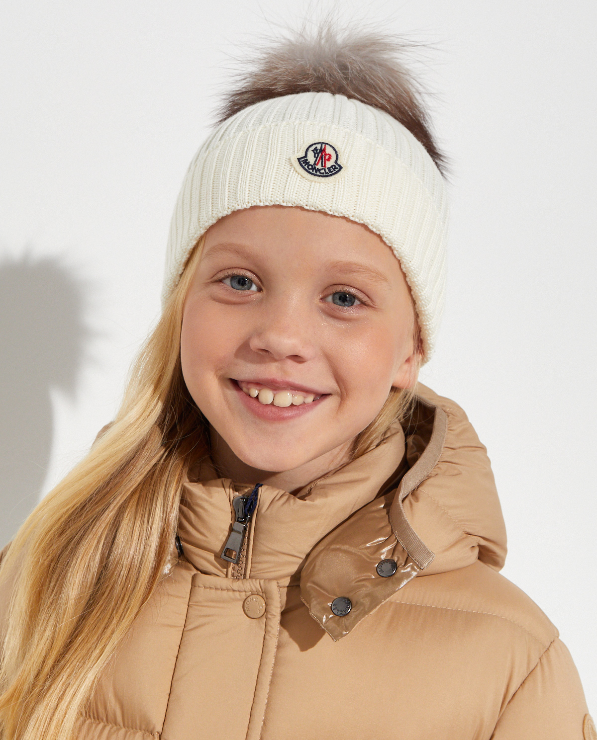 MONCLER KIDS Бежева стьобана куртка з поясом 6-14 років