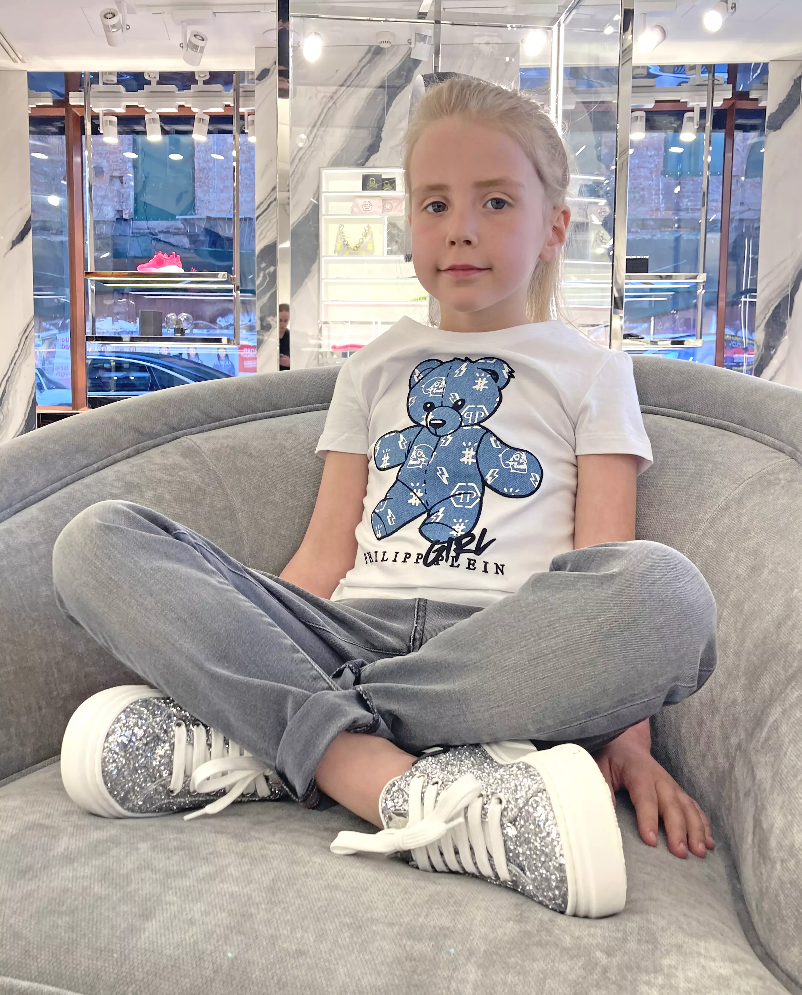 PHILIPP PLEIN KIDS Біла футболка із зображенням ведмедика