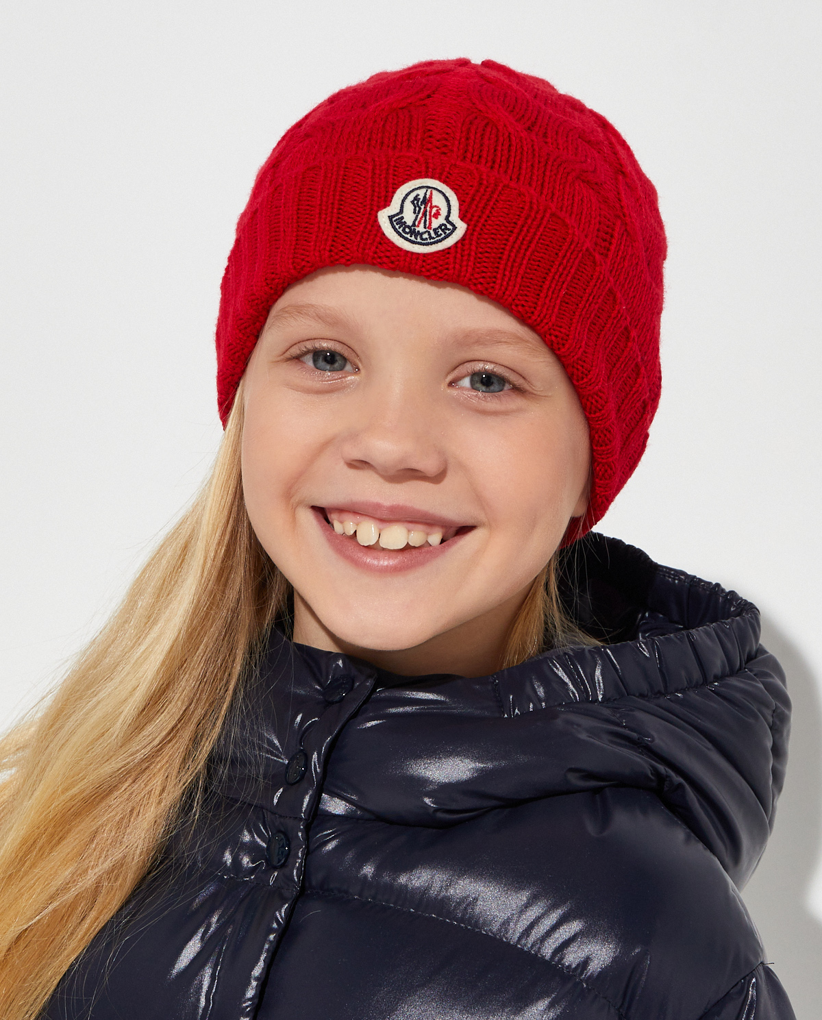 MONCLER KIDS темно-синя стьобана куртка з логотипом 6-14 років