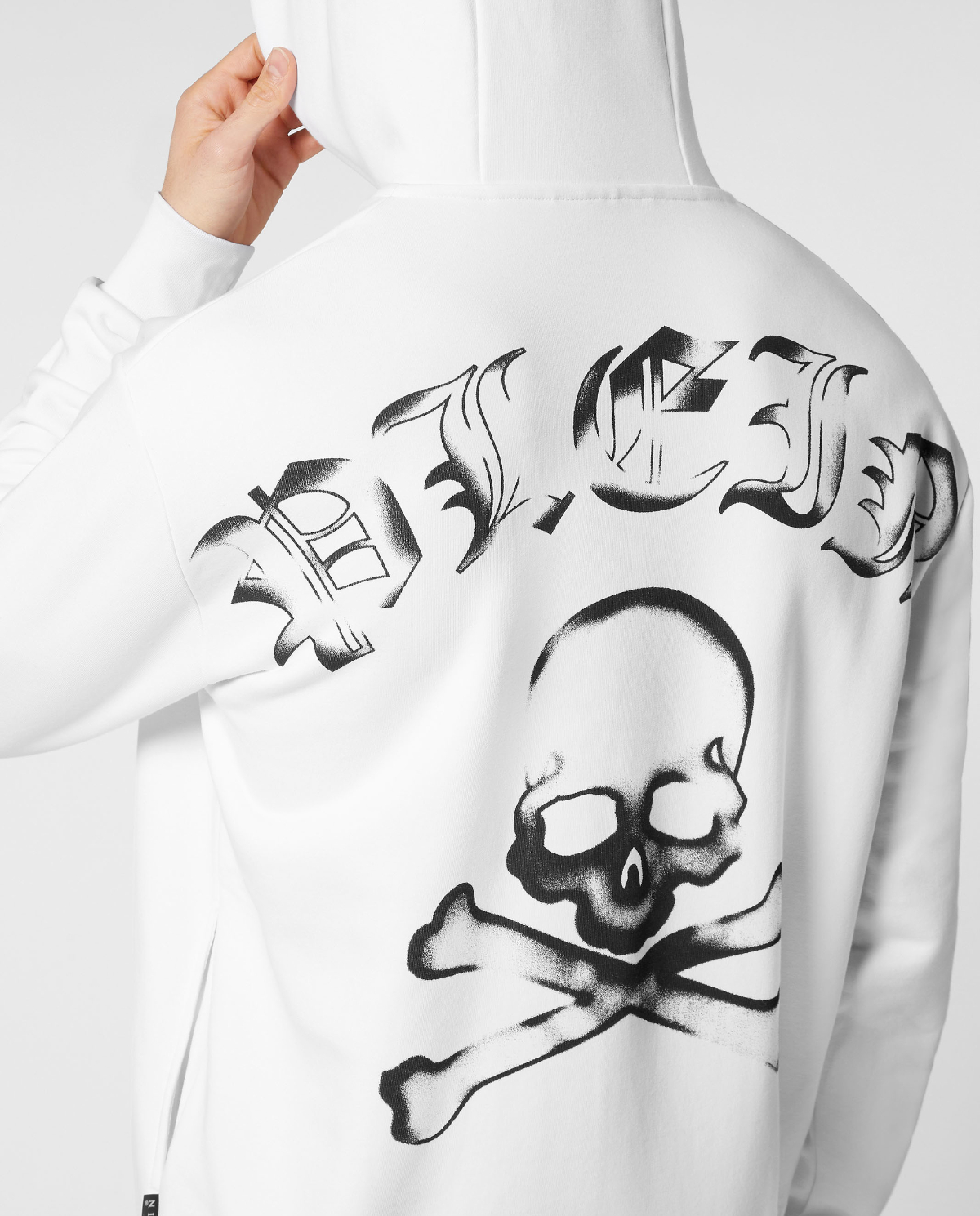 Світшот PHILIPP PLEIN Білий світшот з графікою Skull & Bones Спинка зі шкіряною емблемою