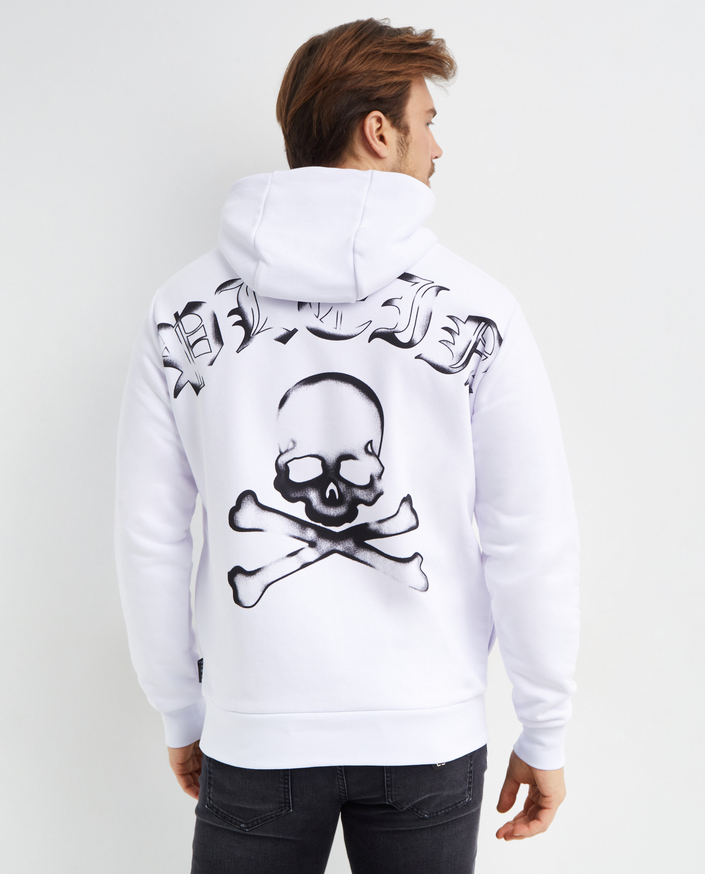 Свитшот PHILIPP PLEIN Белый свитшот с графикой Skull & Bones Спинка с кожаной эмблемой