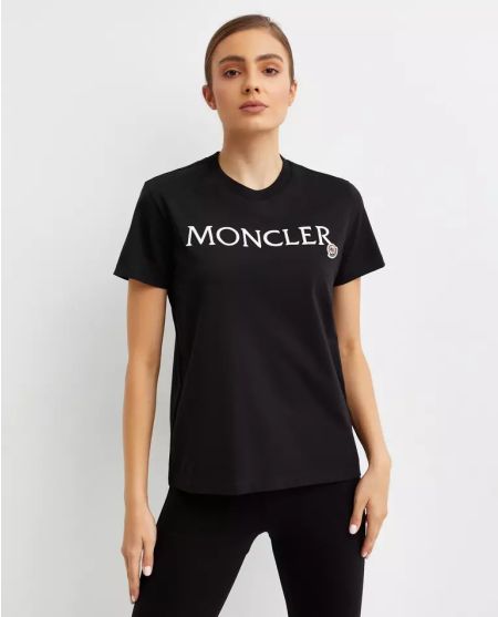 MONCLER Бавовняна чорна футболка з логотипом