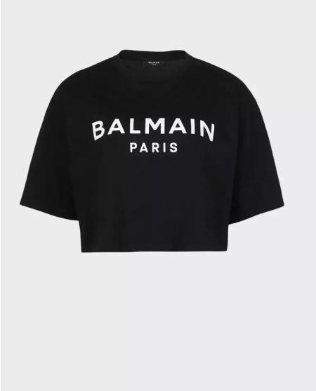 BALMAIN Чорний обрізний топ із логотипом