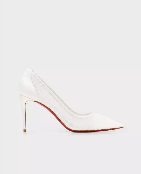 CHRISTIAN LOUBOUTIN Білі тюлеві шпильки Kate Drapery 8,5 см