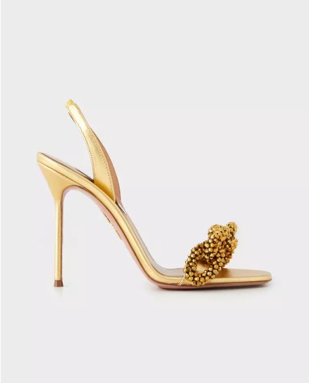 Золоті сандалі на шпильці AQUAZZURA Gold Chain of Love