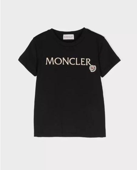 MONCLER KIDS Чорна футболка з вишитим логотипом