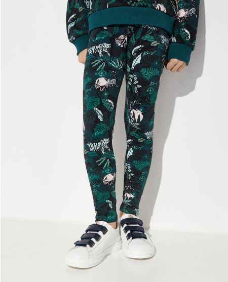 KENZO KIDS Зелені легінси з квітковим принтом