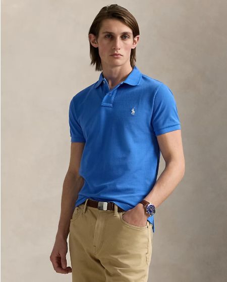 Сорочка-поло RALPH LAUREN Slim Fit з бавовни синього кольору