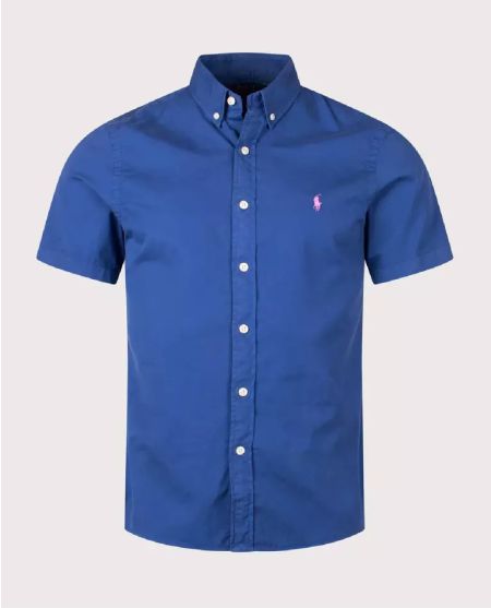 RALPH LAUREN Темно-синяя рубашка Slim Fit с коротким рукавом 