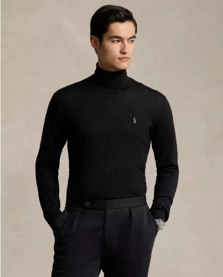 RALPH LAUREN Чорна водолазка з логотипом Regular Fit