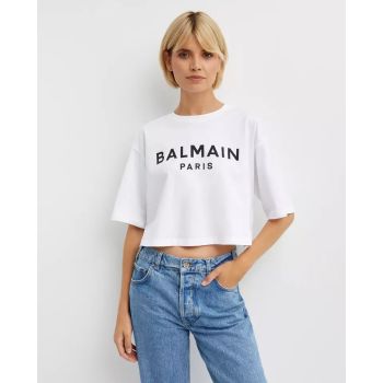 BALMAIN Белый кроп-топ с логотипом 