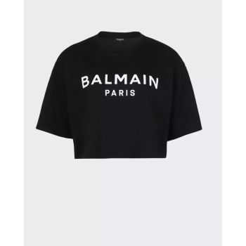 BALMAIN Черный обрезной топ с логотипом 