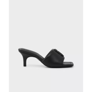 MARC JACOBS Черные шлепанцы на каблуке из кожи J Marc Slide  