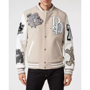 Бежево-белый бомбер Bulldogs by Philipp Plein