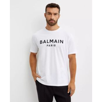 BALMAIN Біла футболка з контрастним логотипом