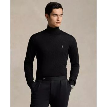 RALPH LAUREN Черная водолазка с логотипом Regular Fit 