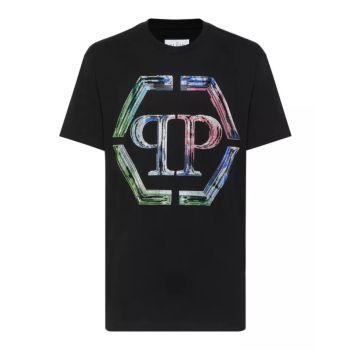 Черная футболка с хрустальным логотипом Glass от PHILIPP PLEIN