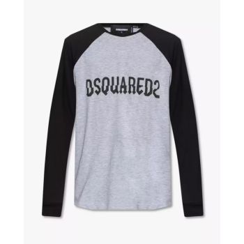 DSQUARED2 Сіра футболка з контрастним принтом