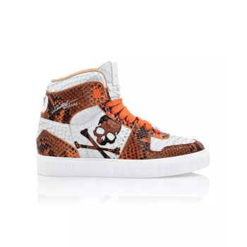 PHILIPP PLEIN Біло-помаранчеві кросівки Hi-Top Python